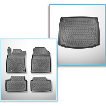 Set Kofferraumschale und angepasste Autoteppiche TPE für: Kia XCeed Crossover (09.2019-....) - obere Ladefläche (doppelter Kofferraumboden in der oberen Position);mit / ohne Subwoofer;nicht für Hybride Versionen