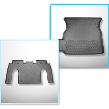 Set Kofferraumschale und angepasste Autoteppiche TPE für: Tesla Model X SUV (01.2021-....) - 6 Sitze;2. Reihe;hinter der 2. Sitzreihe (3. Reihe umgelegt)