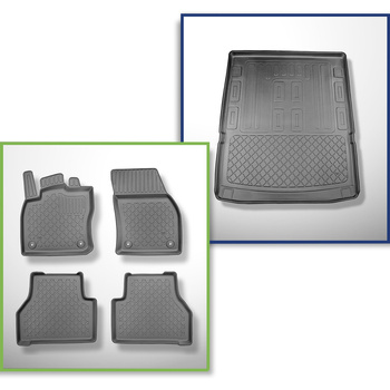 Set Kofferraumschale und angepasste Autoteppiche TPE für: Volkswagen Caddy V Maxi Van (11.2020-....) - 5 oder 7 Sitze;ohne 3. Sitzreihe