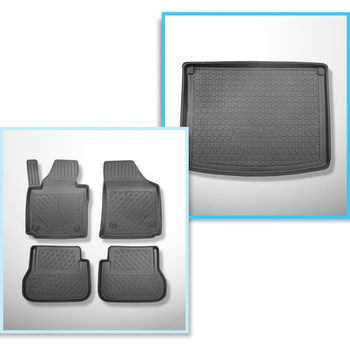 Set Kofferraumschale und angepasste Autoteppiche TPE für: Volkswagen Caddy Life Mixt, Comfortline Mixt, Trendline Mixt Kombi (2004-10.2020) - 5 Sitze;Schalldämmung an den Wänden im Kofferraum;mit Gitter hinter der 2. Sitzreihe