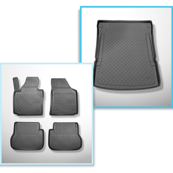 Set Kofferraumschale und angepasste Autoteppiche TPE für: Volkswagen Caddy IV Maxi Van (10.2007-10.2020) - Trendline, Comfortline, Highline;5 Sitze;ohne 3. Sitzreihe
