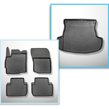 Set Kofferraumschale und angepasste Autoteppiche TPE für: Mitsubishi Outlander III SUV (09.2012-2022) - 5 Sitze;unterer Kofferraum (mit und ohne Subwoofer);nicht für Hybride Versionen;ohne 3. Sitzreihe