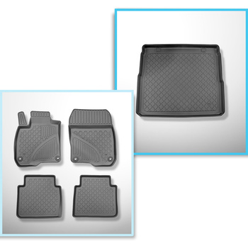 Set Kofferraumschale und angepasste Autoteppiche TPE für: Honda CR-V RW V SUV (10.2018-07.2023) - 5 Sitze;oberer Kofferraum (ebene Schwelle);beweglicher Boden in höchster Stellung;auch für Hybride;ohne 3. Sitzreihe