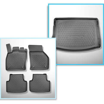 Set Kofferraumschale und angepasste Autoteppiche TPE für: Seat Leon IV KL Hatchback (03.2020-....) - oberer Kofferraum (für Multiboden);beweglicher Boden in höchster Stellung;nicht für mHEV