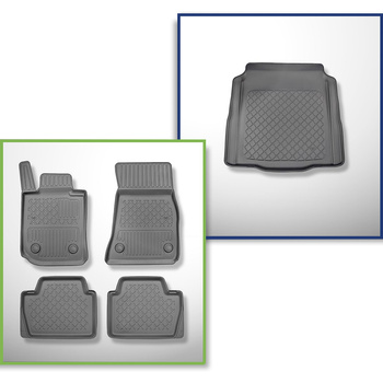 Set Kofferraumschale und angepasste Autoteppiche TPE für: BMW 4er G22 Coupé (10.2020-....) - die Hinterkante (an der Ladekante) muss abgeschnitten werden