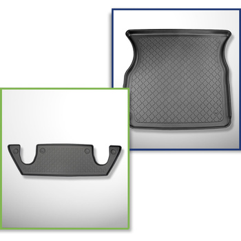 Set Kofferraumschale und angepasste Autoteppiche TPE für: Tesla Model X SUV (10.2016-12.2020) - 6 Sitze;3. Reihe;oberer Kofferraum (für Multiboden);hinter der 2. Sitzreihe (3. Reihe umgelegt)