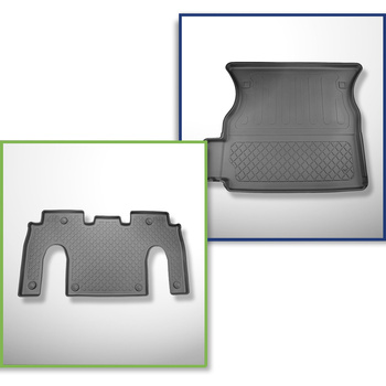 Set Kofferraumschale und angepasste Autoteppiche TPE für: Tesla Model X SUV (01.2021-....) - 6 Sitze;2. Reihe;hinter der 2. Sitzreihe (3. Reihe umgelegt)