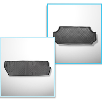 Set Kofferraumschale und angepasste Autoteppiche TPE für: Mercedes-Benz Vito BASE Tourer (10.2014-....) - hinter der dritten Sitzreihe;lange Version (Radstand 3200 mm, Autolänge 5140 mm);nicht verschiebbare Sitze, auf Haken;Version Compact, Long und Extra