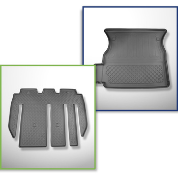 Set Kofferraumschale und angepasste Autoteppiche TPE für: Tesla Model X SUV (01.2021-....) - 7 Sitze;hinter der 2. Sitzreihe (3. Reihe umgelegt)