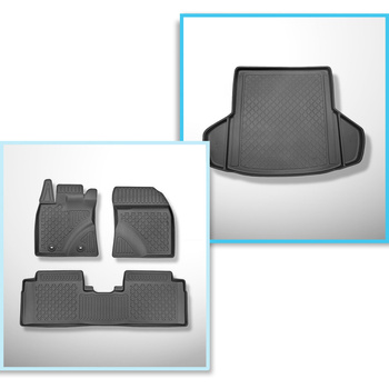 Set Kofferraumschale und angepasste Autoteppiche TPE für: Toyota Avensis III Kombi (01.2009-08.2018) - auch für Modelle mit Befestigungsschienen;Nischen entfernbar