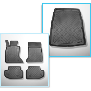 Set Kofferraumschale und angepasste Autoteppiche TPE für: BMW 5er F10 Limousine (2013-01.2017) - X-drive;vordere Sitzabstandsführungen (hinten) 365mm