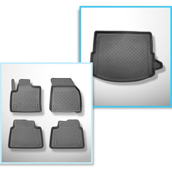 Set Kofferraumschale und angepasste Autoteppiche TPE für: Land Rover Discovery Sport L550 SUV (2019-....) - 5/7 Sitze;dritte Reihe zusammengeklappt;auch für Modelle mit Befestigungsschienen;rechte Nische entfernbar;auch Plug-in-Hybrid