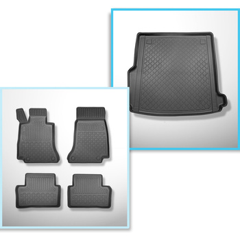 Set Kofferraumschale und angepasste Autoteppiche TPE für: Mercedes-Benz E Klasse W213 Kombi (11.2016-07.2023) - auch für Modelle mit Befestigungsschienen;nicht fuer Plug-in Hybrid