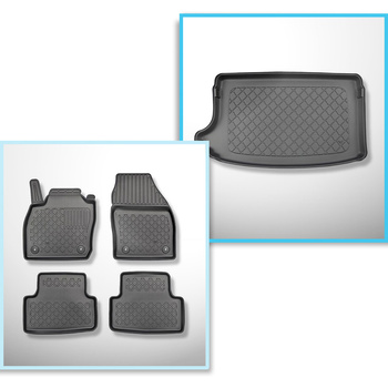 Set Kofferraumschale und angepasste Autoteppiche TPE für: Volkswagen T-Cross Crossover (04.2019-....) - oberer Kofferraum (für Multiboden);beweglicher Boden in höchster Stellung
