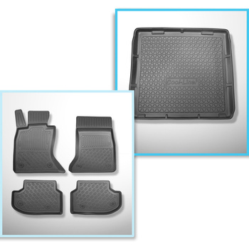 Set Kofferraumschale und angepasste Autoteppiche TPE für: BMW 5er F11 Touring (2013-04.2017) - X-drive;vordere Sitzabstandsführungen (hinten) 365mm