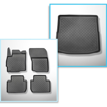 Set Kofferraumschale und angepasste Autoteppiche TPE für: Mitsubishi Outlander III SUV (09.2012-2022) - 5/7 Sitze;dritte Sitzreihe zusammengeklappt (mit und ohne Subwoofer);nicht für Hybride Versionen;ohne 3. Sitzreihe