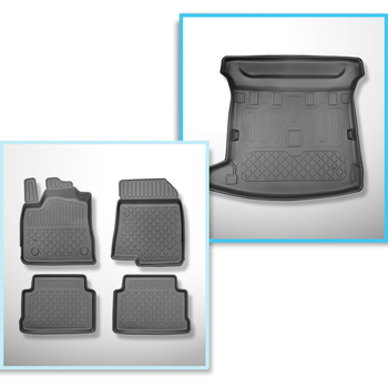 Set Kofferraumschale und angepasste Autoteppiche TPE für: Dacia Jogger Kombi (03.2022-....) - 5/7 Sitze (Ausschnitt für Befestigung der 3. Sitzreihe)