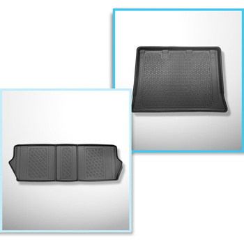 Set Kofferraumschale und angepasste Autoteppiche TPE für: Mercedes-Benz EQV 300 Van (10.2020-....) - Extra lange Version (Extra Long) (Radstand 3430 mm, Fahrzeuglänge 5370 mm);hinter der dritten Sitzreihe;ohne geteilten Gepäckraum;Sitze verschiebbar auf S