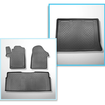Set Kofferraumschale und angepasste Autoteppiche TPE für: Mercedes-Benz Vito W447 Tourer (10.2014-....) - Extra lange Version (Extra Long) (Radstand 3430 mm;Fahrzeuglänge 5370 mm);ohne geteilten Gepäckraum;ohne 3. Sitzreihe
