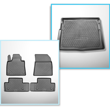 Set Kofferraumschale und angepasste Autoteppiche TPE für: Citroen C4 SpaceTourer MPV (07.2013-11.2020) - 5 Sitze;unterer Kofferraum (ohne EPS-Einlage unter dem Boden);ohne 3. Sitzreihe