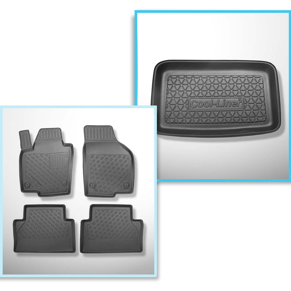 Set Kofferraumschale und angepasste Autoteppiche TPE PREMIUM für: Seat Alhambra II Van (09.2010-03.2022) - 7 Sitze; 3. Reihe aufgestellt (hinter der 3. Sitzreihe), Teppiche ohne dritte Sitzreihe
