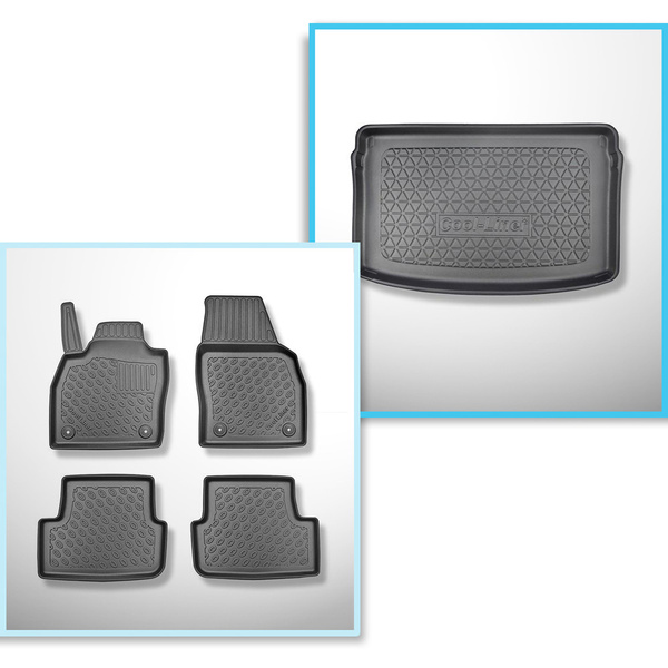 Set Kofferraumschale und angepasste Autoteppiche TPE für: Volkswagen Polo VI Hatchback (10.2017-....) - oberer Kofferraum (für Multiboden);beweglicher Boden in höchster Stellung