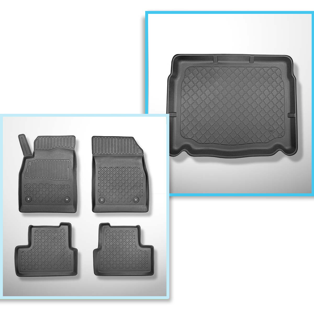 Set Kofferraumschale und angepasste Autoteppiche TPE für: Opel Astra J  Coupé, Hatchback (10.2009-10.2015) - vertiefte Ladeflaeche