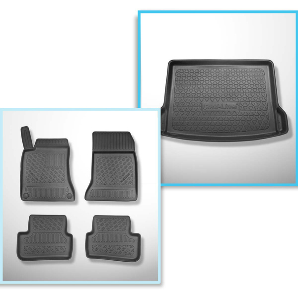 Set Kofferraumschale und angepasste Autoteppiche TPE PREMIUM für: Mercedes-Benz GLA X156 SUV (03.2014-11.2019) - in Modellen mit Netztaschen Ausbuchtungen abschneidbar