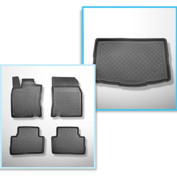Set Kofferraumschale und angepasste Autoteppiche TPE für: Nissan Qashqai II Crossover (02.2014-05.2021) - untere Ladefläche: mit Reparaturset (Acenta & Tekna) & alle Modelle (Visia); mit vollem Reserverad; ohne doppelten Ladeboden
