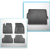 Set Kofferraumschale und angepasste Autoteppiche TPE PREMIUM für: Peugeot 3008 II SUV (11.2016-11.2023) - oberer Kofferraum (ebene Schwelle); beweglicher Boden in höchster Stellung; nicht für Hybride Versionen; ohne Hi-Fi-System FOCAL