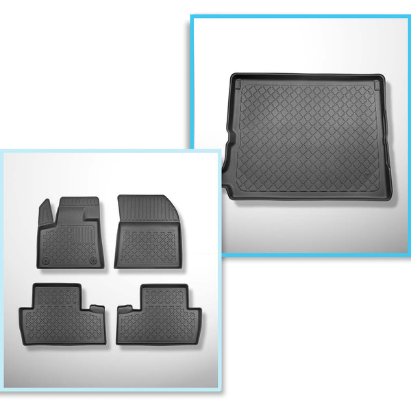 Set Kofferraumschale und angepasste Autoteppiche TPE für: Peugeot 5008 II SUV (07.2017-2024) - 7 Sitze;ohne 3. Sitzreihe