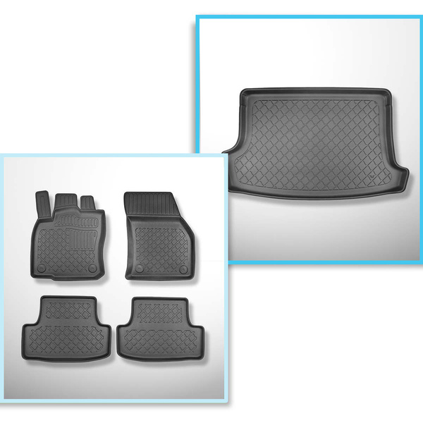 Set Kofferraumschale und angepasste Autoteppiche TPE für: Volkswagen T-Roc SUV (12.2017-....) - obere Ladefläche; Varioboden im hoechsten Ebene