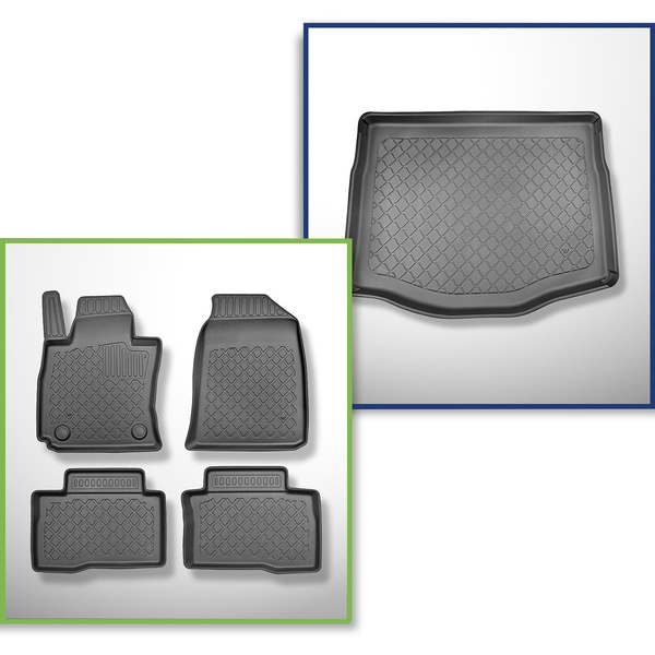 Set Kofferraumschale und angepasste Autoteppiche TPE für: Ssangyong Tivoli Grand SUV (06.2021-....) - oberer Kofferraum (für Multiboden);beweglicher Boden in höchster Stellung