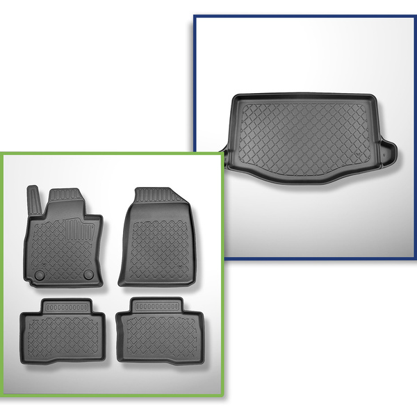 Set Kofferraumschale und angepasste Autoteppiche TPE für: Ssangyong Tivoli X150 SUV (01.2020-12.2021) - oberer Kofferraum (mit Multiboden);Ausbuchtungen abschneidbar