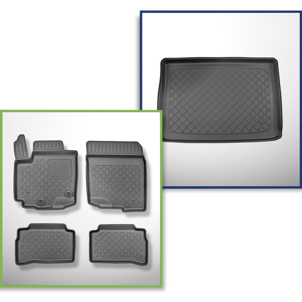 Set Kofferraumschale und angepasste Autoteppiche TPE für: Suzuki Vitara 1.5 Strong Hybrid SUV (03.2022-....) - oberer Kofferraum (für Multiboden);beweglicher Boden in höchster Stellung;für Full-Hybrid- und Mild-Hybrid-Versionen