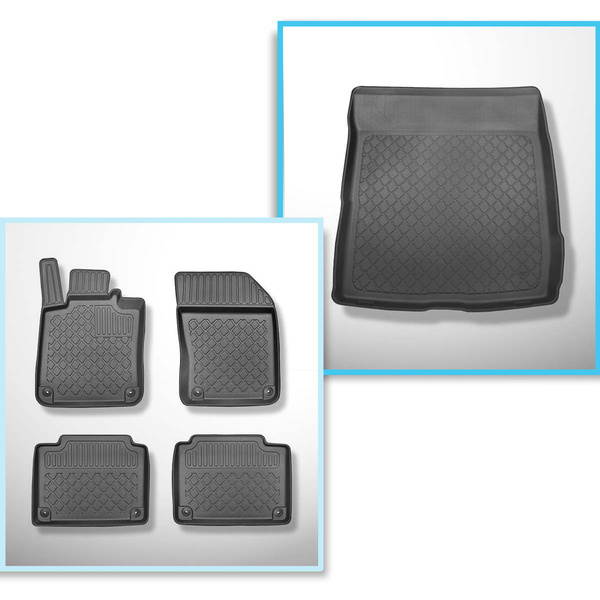 Set Kofferraumschale und angepasste Autoteppiche TPE für: Volvo S90 Limousine (10.2016-....) - mit Reserverad; nicht fuer Plug-in Hybrid; Zwei- und Allradantrieb