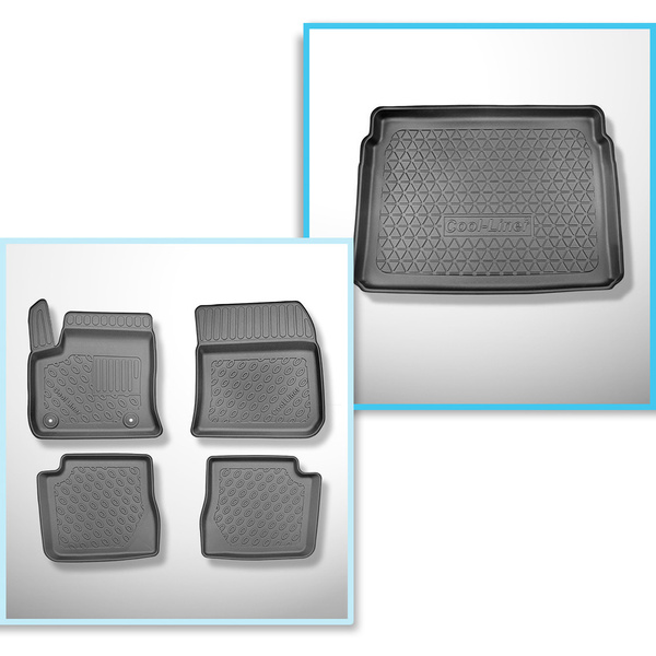 Set Kofferraumschale und angepasste Autoteppiche TPE für: Citroen E-C4 III Hatchback (12.2020-2024) - oberer Kofferraum (für Multiboden);beweglicher Boden in höchster Stellung