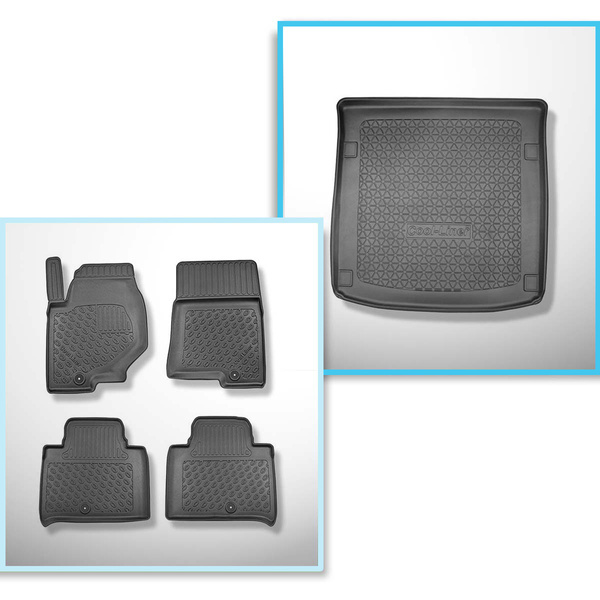 Set Kofferraumschale und angepasste Autoteppiche TPE PREMIUM für: Ssangyong Rexton II SUV (11.2017-....) - 5 Sitze; beweglicher Boden in niedrigster Stellung oder ohne beweglichen Boden; ohne 3. Sitzreihe