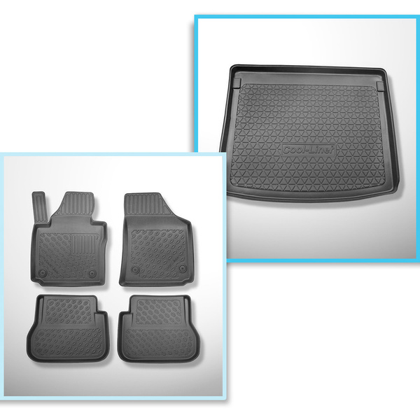 Set Kofferraumschale und angepasste Autoteppiche TPE für: Volkswagen Caddy Life, Comfortline, Trendline Kombi (2004-10.2020) - 5 Sitze;Schalldämmung an den Wänden im Kofferraum