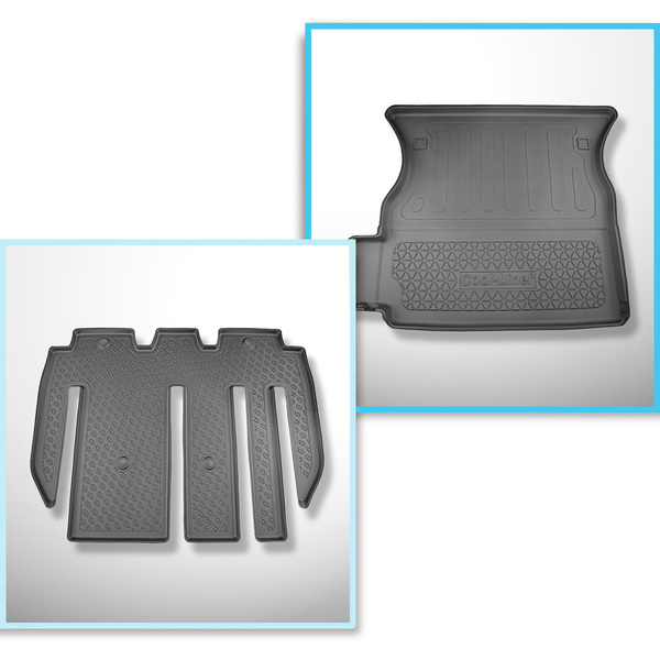 Set Kofferraumschale und angepasste Autoteppiche TPE für: Tesla Model X SUV (01.2021-....) - 7 Sitze;hinter der 2. Sitzreihe (3. Reihe umgelegt)