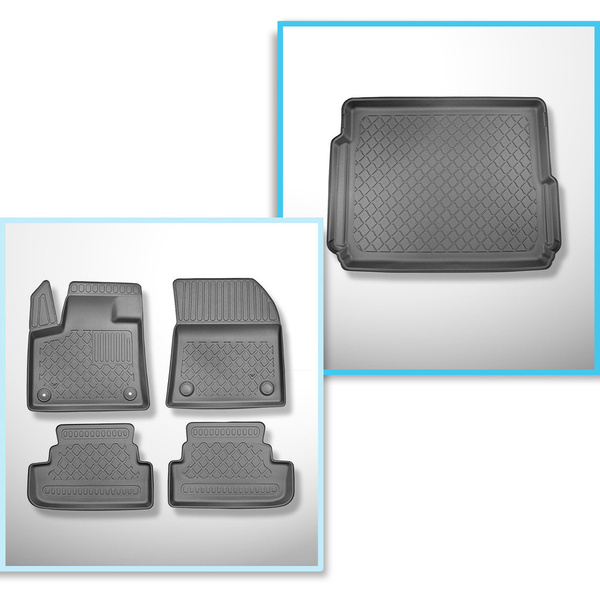 Set Kofferraumschale und angepasste Autoteppiche TPE für: Opel Grandland X Plug-in Hybrid SUV (11.2019-2021) - ohne Hi-Fi-System FOCAL