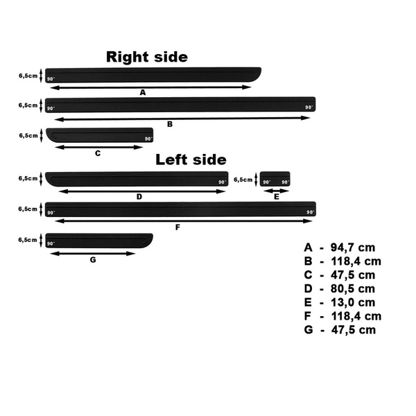 Schwarze Auto Seitenschutzleisten Volkswagen Transporter T5 Van (2004-2015) - (langer Radstand)