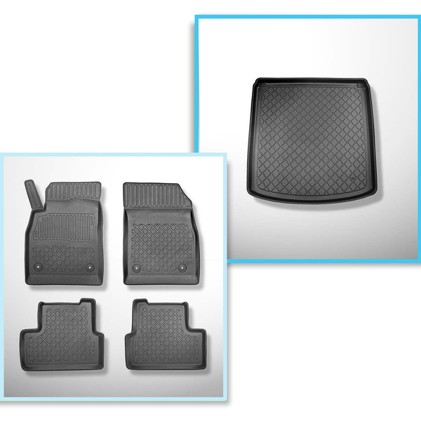 Set Kofferraumschale und angepasste Autoteppiche TPE für: Opel Astra J Limousine (09.2012-2015) - mit Not-Reserverad