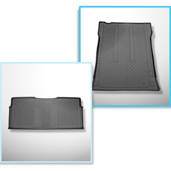 Set Kofferraumschale und angepasste Autoteppiche TPE für: Mercedes-Benz Vito W447 Tourer (10.2014-....) - hinter der 2. Sitzreihe (3. Sitzreihe im Auto oder herausgenommen);lange Version (Radstand 3.200 mm;Autolänge 5.140 mm);voll hinten 2. Reihe