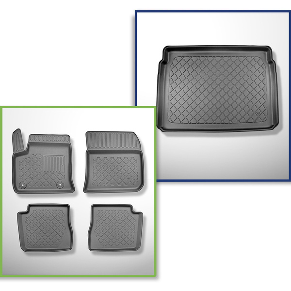 Set Kofferraumschale und angepasste Autoteppiche TPE für: Citroen E-C4 III Hatchback (12.2020-2024) - oberer Kofferraum (für Multiboden);beweglicher Boden in höchster Stellung