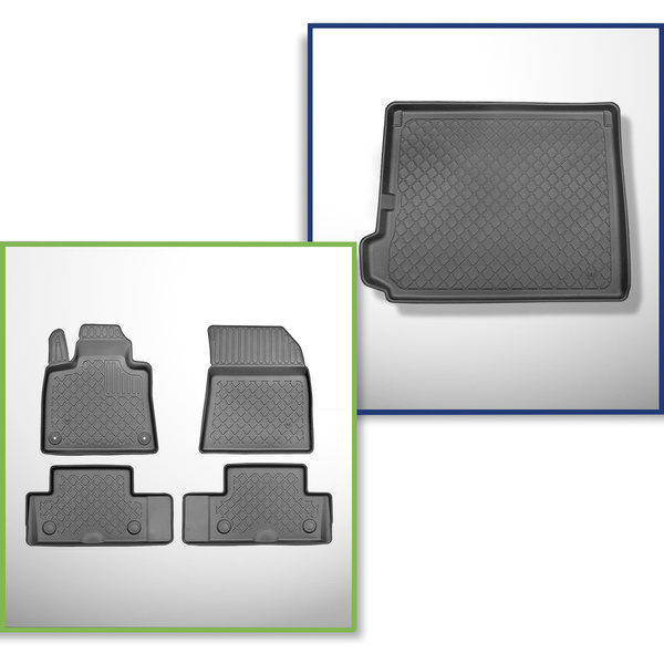Set Kofferraumschale und angepasste Autoteppiche TPE für: Citroen C4 Grand Picasso II MPV (09.2013-06.2022) - 7 Sitze;ohne 3. Sitzreihe