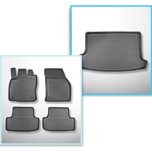 Set Kofferraumschale und angepasste Autoteppiche TPE PREMIUM für: Volkswagen T-Roc SUV (12.2017-....) - obere Ladefläche; Varioboden im hoechsten Ebene