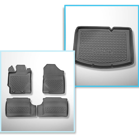 Set Kofferraumschale und angepasste Autoteppiche TPE PREMIUM für: Toyota Yaris III Hatchback (09.2011-08.2020) - vertiefte Ladeflaeche