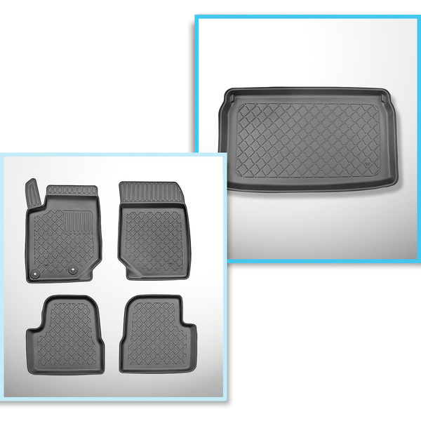 Set Kofferraumschale und angepasste Autoteppiche TPE für: Opel Mokka B SUV (02.2021-....) - oberer Kofferraum (für Multiboden);beweglicher Boden in höchster Stellung;nicht für die elektrische und Hybrid Version